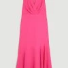 Karen Millen Petite Soft Tailored Sleeveless Wrap Front Midi Dress -Karen Millen shop pink petite soft tailored sleeveless wrap front midi dress