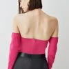 Karen Millen Plunge Ponte Long Sleeve Bodysuit -Karen Millen shop pink plunge ponte long sleeve bodysuit