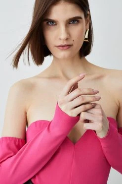 Karen Millen Plunge Ponte Long Sleeve Bodysuit -Karen Millen shop pink plunge ponte long sleeve bodysuit 3