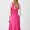 Karen Millen Soft Tailored Sleeveless Wrap Front Midi Dress -Karen Millen shop pink soft tailored sleeveless wrap front midi dress