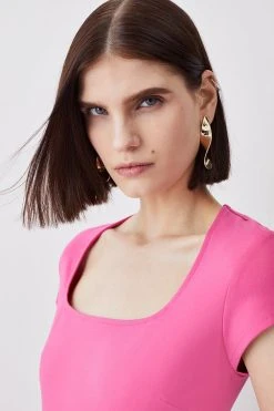 Karen Millen Square Neck Military Trim Ponte Pencil Midaxi Dress -Karen Millen shop pink square neck military trim ponte pencil midaxi dress 1