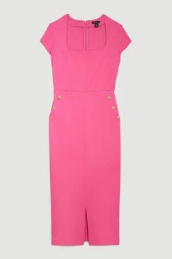 Karen Millen Square Neck Military Trim Ponte Pencil Midaxi Dress -Karen Millen shop pink square neck military trim ponte pencil midaxi dress 3