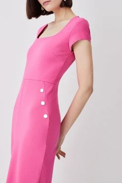 Karen Millen Square Neck Military Trim Ponte Pencil Midaxi Dress -Karen Millen shop pink square neck military trim ponte pencil midaxi dress 4