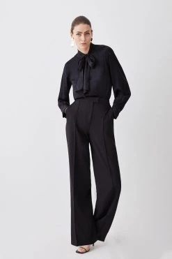 Karen Millen Stretch Cady High Rise Wide Leg Trouser 10 Karen Millen Stretch Cady High Rise Wide Leg Trouser -Karen Millen shop pink stretch cady high rise wide leg trouser 3