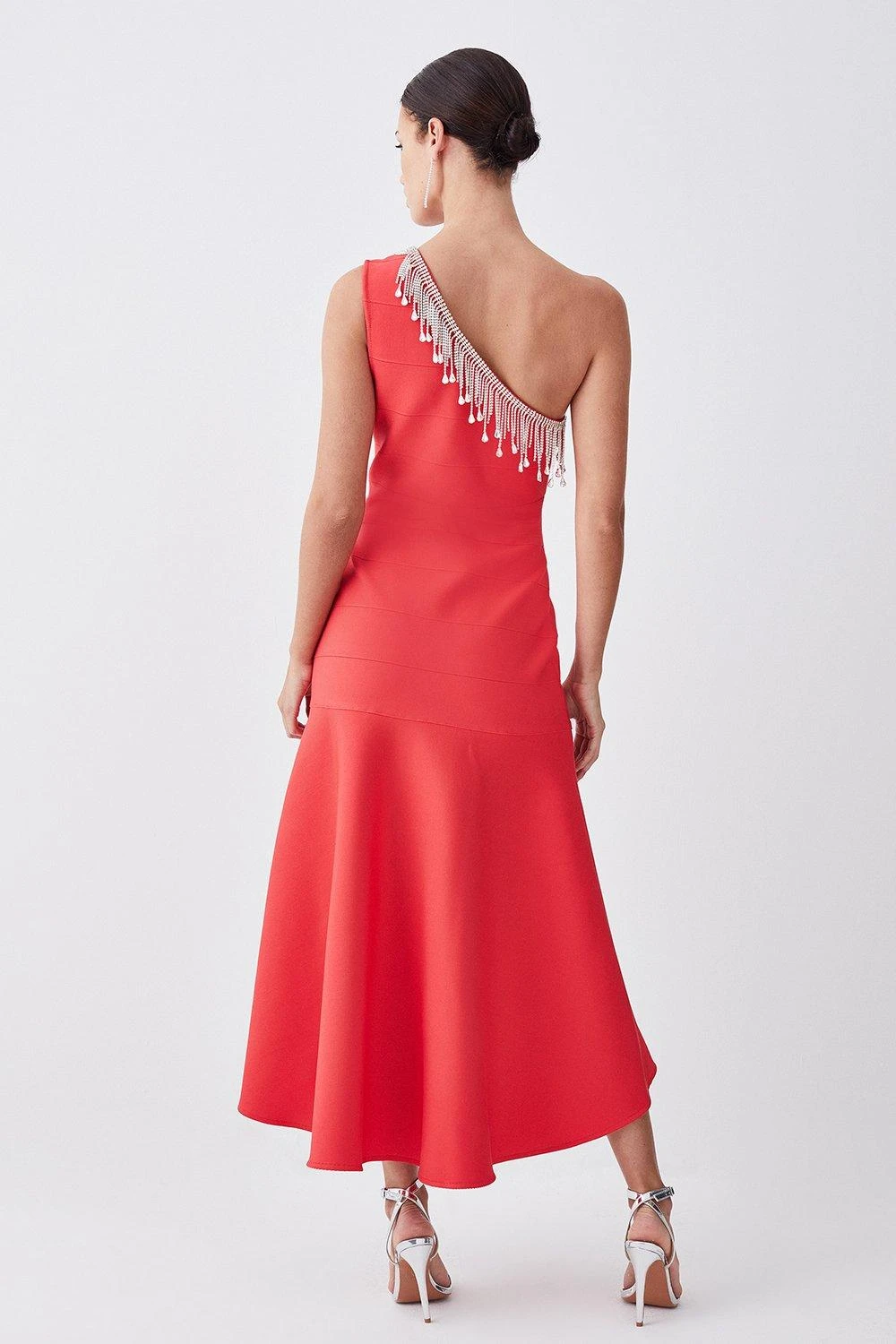 Karen Millen Tall Bandage Diamante Trim One Shoulder High Low Midi Dress 4 Karen Millen Tall Bandage Diamante Trim One Shoulder High Low Midi Dress - Image 2