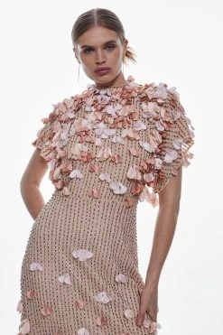 Karen Millen Tall Crystal Applique Angel Sleeve Midaxi Dress -Karen Millen shop pink tall crystal applique angel sleeve midaxi dress 3