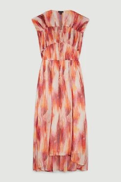 Karen Millen Watercolour Crinkle Shirred Woven Maxi Dress -Karen Millen shop pink watercolour crinkle shirred woven maxi dress 3