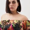 Karen Millen Plus Size Floral Palm Bardot Belted Woven Beach Maxi Dress 2 Karen Millen Plus Size Floral Palm Bardot Belted Woven Beach Maxi Dress -Karen Millen shop plus size floral palm bardot belted woven beach maxi dress