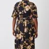 Karen Millen Plus Size Floral Premium Linen Woven Shirt Dress -Karen Millen shop plus size floral premium linen woven shirt dress