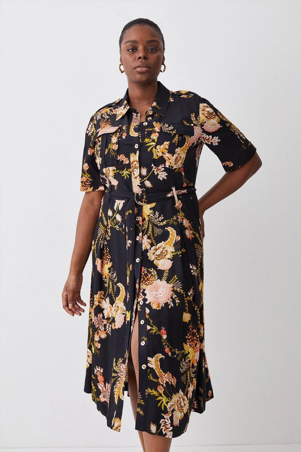 Karen Millen Plus Size Floral Premium Linen Woven Shirt Dress 6 Karen Millen Plus Size Floral Premium Linen Woven Shirt Dress - Image 4