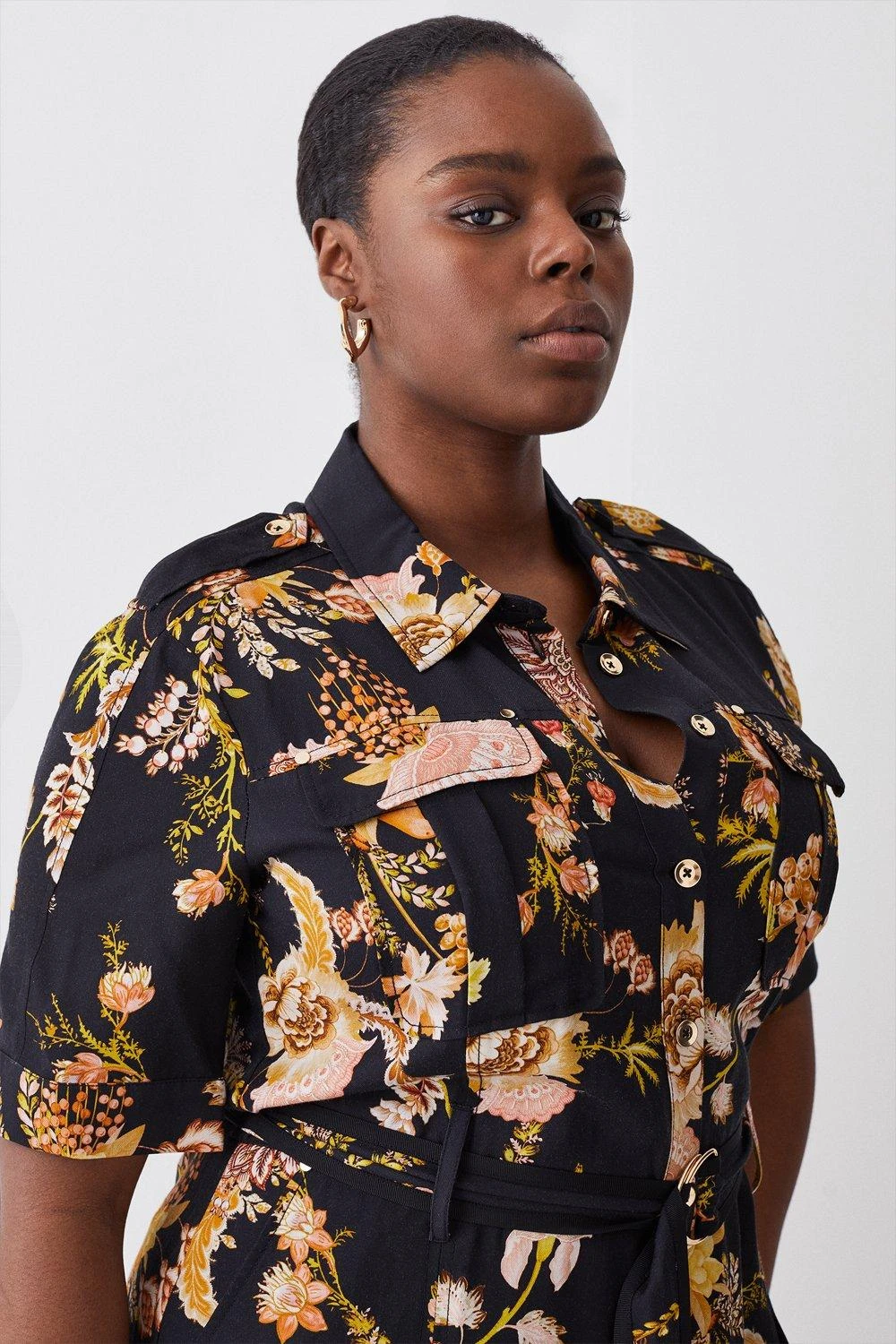 Karen Millen Plus Size Floral Premium Linen Woven Shirt Dress 7 Karen Millen Plus Size Floral Premium Linen Woven Shirt Dress - Image 5