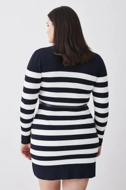 Karen Millen Plus Size Stripe Rib Knit Belted Mini Dress -Karen Millen shop plus size stripe rib knit belted mini dress 4
