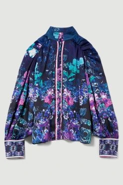 Karen Millen Boarder Floral Print Satin Blouse -Karen Millen shop purple boarder floral print satin blouse 2
