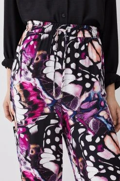 Karen Millen Butterfly Print Woven Wide Leg Trouser -Karen Millen shop purple butterfly print woven wide leg trouser 2