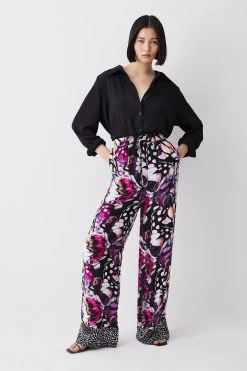 Karen Millen Butterfly Print Woven Wide Leg Trouser