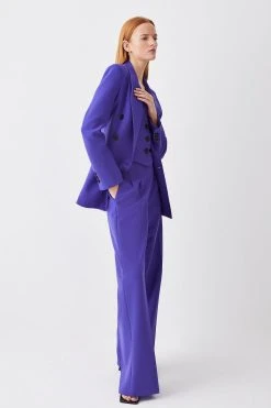 Karen Millen Petite Clean Tailored Darted Wide Leg Trouser -Karen Millen shop purple petite clean tailored darted wide leg trouser 1 2