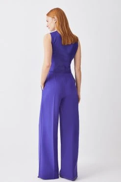 Karen Millen Petite Clean Tailored Darted Wide Leg Trouser -Karen Millen shop purple petite clean tailored darted wide leg trouser 1 3