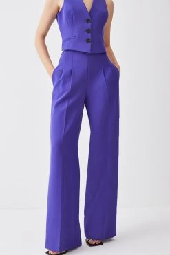 Karen Millen Petite Clean Tailored Darted Wide Leg Trouser -Karen Millen shop purple petite clean tailored darted wide leg trouser 1 5