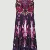 Karen Millen Petite Metallic Guipure Lace Mirrored Midi Dress -Karen Millen shop purple petite metallic guipure lace mirrored midi dress