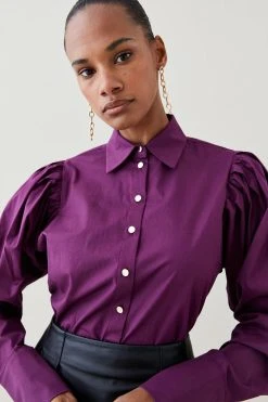 Karen Millen Poplin Pleat Drama Sleeve Woven Shirt 8 Karen Millen Poplin Pleat Drama Sleeve Woven Shirt -Karen Millen shop purple poplin pleat drama sleeve woven shirt 2