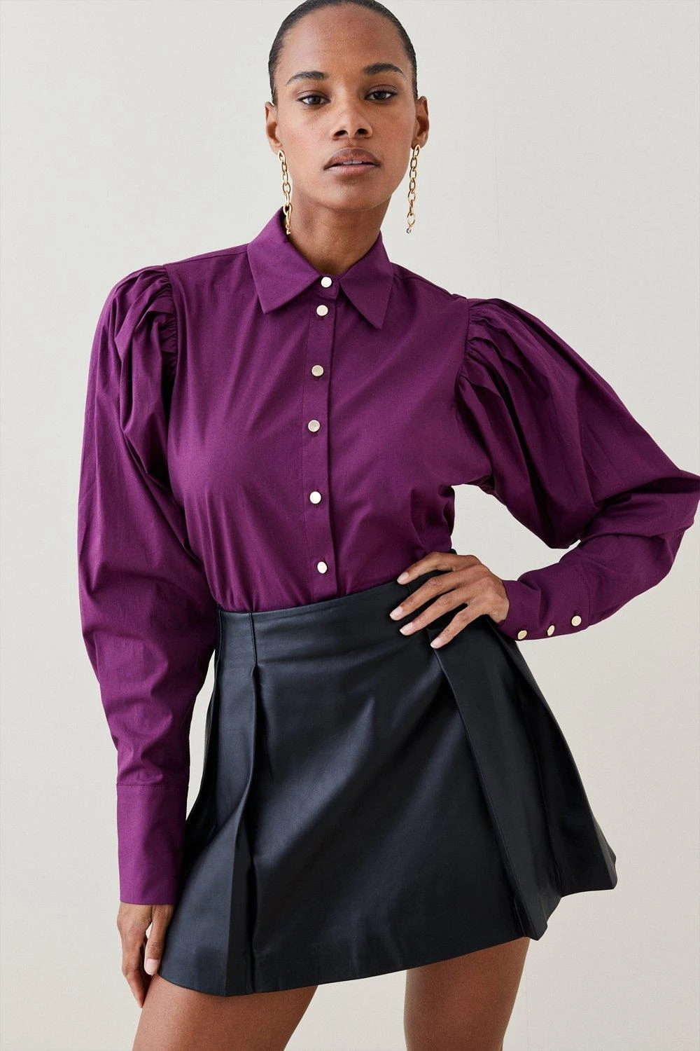 Karen Millen Poplin Pleat Drama Sleeve Woven Shirt 3 Karen Millen Poplin Pleat Drama Sleeve Woven Shirt