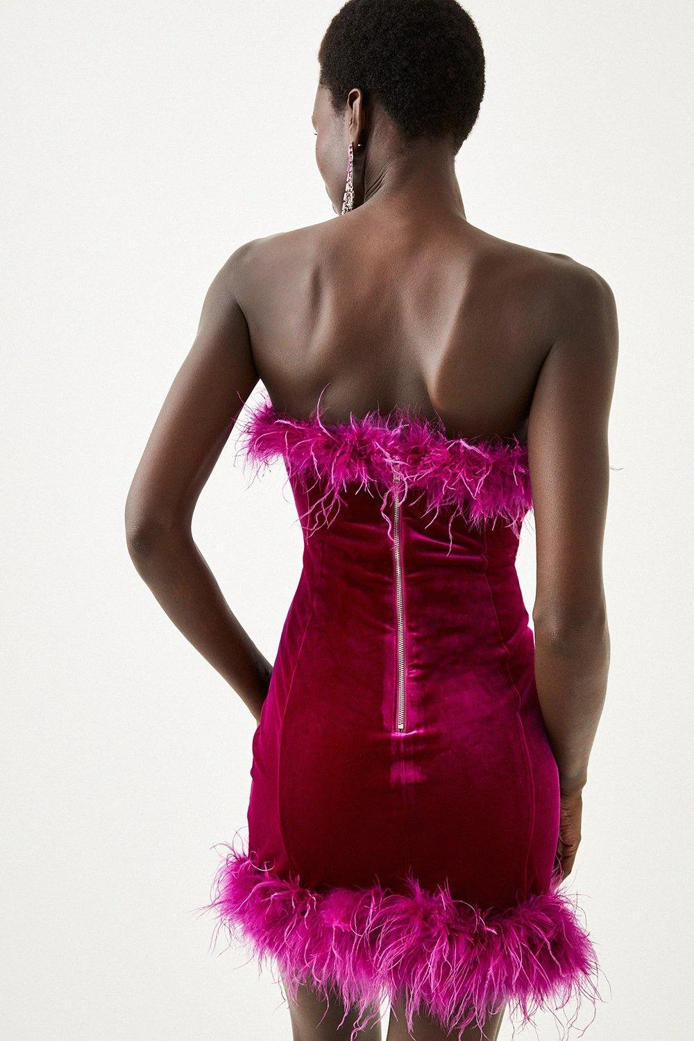 Karen Millen Tall Velvet Feather Detail Bandeau Mini Dress 4 Karen Millen Tall Velvet Feather Detail Bandeau Mini Dress - Image 2