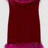 Karen Millen Tall Velvet Feather Detail Bandeau Mini Dress