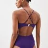 Karen Millen Tie Front Cut Out Detail Swimsuit -Karen Millen shop purple tie front cut out detail swimsuit