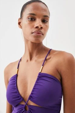 Karen Millen Tie Front Cut Out Detail Swimsuit -Karen Millen shop purple tie front cut out detail swimsuit 2