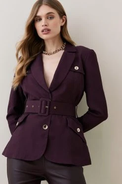 Karen Millen Utility Viscose Twill Button Detail Jacket 10 Karen Millen Utility Viscose Twill Button Detail Jacket -Karen Millen shop purple utility viscose twill button detail jacket 3