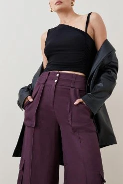 Karen Millen Utility Viscose Twill Combat Trouser -Karen Millen shop purple utility viscose twill combat trouser 2