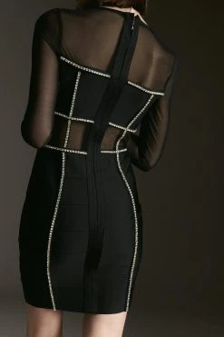 Karen Millen Bandage Cut Out Mesh Knitted Mini Dress -Karen Millen shop red bandage cut out mesh knitted mini dress 4