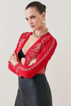 Karen Millen Baroque Hotfix Cropped Knit Jacket