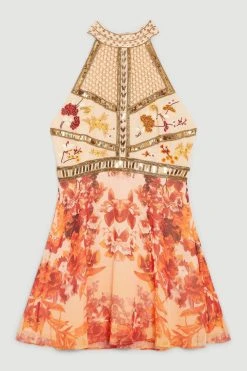 Karen Millen Beaded And Embroidery Woven Mini Dress -Karen Millen shop red beaded and embroidery woven mini dress 2