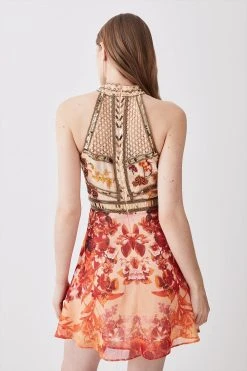 Karen Millen Beaded And Embroidery Woven Mini Dress -Karen Millen shop red beaded and embroidery woven mini dress 3