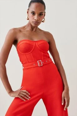 Karen Millen Bustier Bandage Knit Wide Leg Jumpsuit
