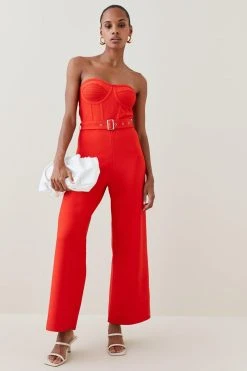 Karen Millen Bustier Bandage Knit Wide Leg Jumpsuit -Karen Millen shop red bustier bandage knit wide leg jumpsuit 3