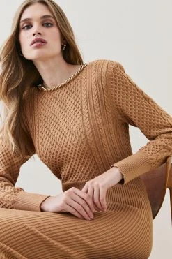 Karen Millen Chain Detail Cable Stitch Knitted Midi Dress 11 Karen Millen Chain Detail Cable Stitch Knitted Midi Dress -Karen Millen shop red chain detail cable stitch knitted midi dress 1 4