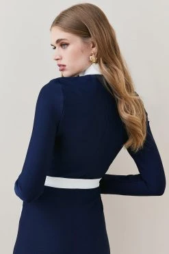 Karen Millen Contrast Zip Pocket Bandage Knit Jacket -Karen Millen shop red contrast zip pocket bandage knit jacket 3