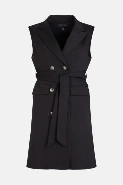 Karen Millen Cotton Sateen Sleeveless Belted Mini Dress -Karen Millen shop red cotton sateen sleeveless belted mini dress 2