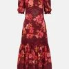 Karen Millen Floral Voile Cutwork Woven Maxi -Karen Millen shop red floral voile cutwork woven maxi
