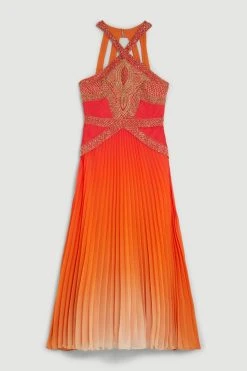 Karen Millen Geo Embellished Pleated Maxi Dress -Karen Millen shop red geo embellished pleated maxi dress 5