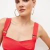 Karen Millen Italian Structured Rib Strappy Crop Top -Karen Millen shop red italian structured rib strappy crop top