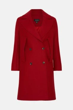 Karen Millen Italian Virgin Wool Double Breasted Cape Over Coat -Karen Millen shop red italian virgin wool double breasted cape over coat 1