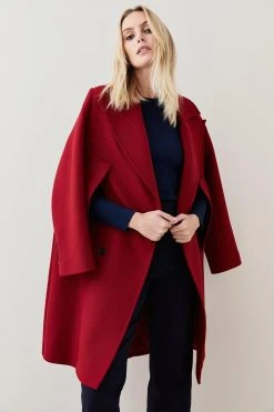 Karen Millen Italian Virgin Wool Double Breasted Cape Over Coat -Karen Millen shop red italian virgin wool double breasted cape over coat 3