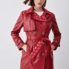 Karen Millen Leather & Tweed Mix Short Trench Coat -Karen Millen shop red leather tweed mix short trench coat