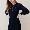 Karen Millen Military Trim Rib Knitted Mini Dress -Karen Millen shop red military trim rib knitted mini dress