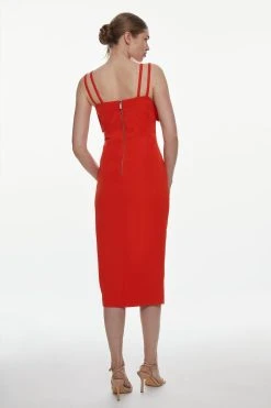 Karen Millen Italian Structured Rib Bow Bodice Midi Pencil Dress