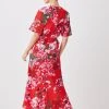 Karen Millen Petite Floral Hydrangea Georgette Woven Midi Dress -Karen Millen shop red petite floral hydrangea georgette woven midi dress