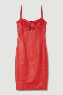 Karen Millen Petite Leather Bow Midi Pencil Dress 8 Karen Millen Petite Leather Bow Midi Pencil Dress -Karen Millen shop red petite leather bow midi pencil dress 1